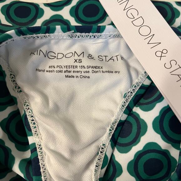 Racer Back Tankini Swimsuit Top with Geo in Green and Blue Size XS - Picture 5 of 5